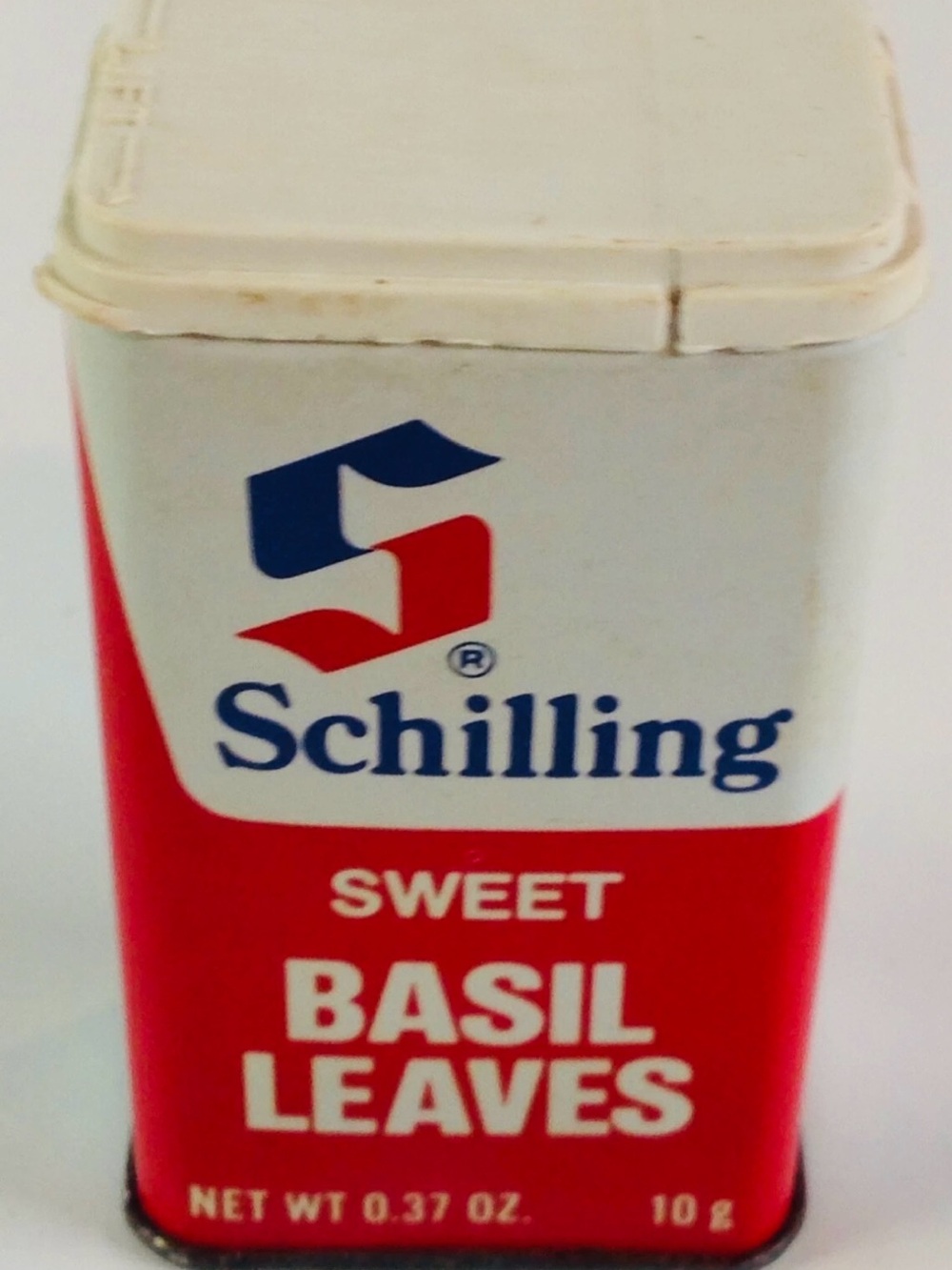 Shilling Sweet Basil Leaves Advertising Spice Tin Container Vintage 1970s